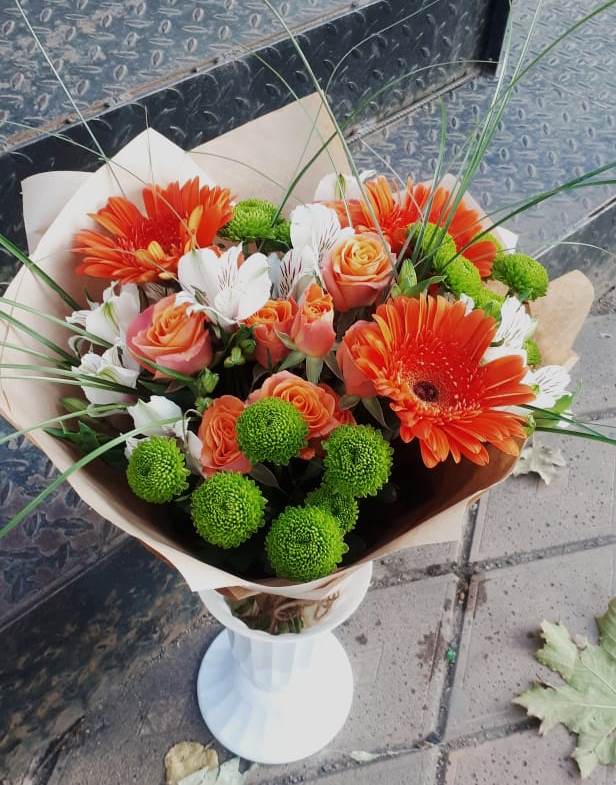 Букет цветов из: Герберы, Хризантемы, Альстромерии и Розы в Новопашковской