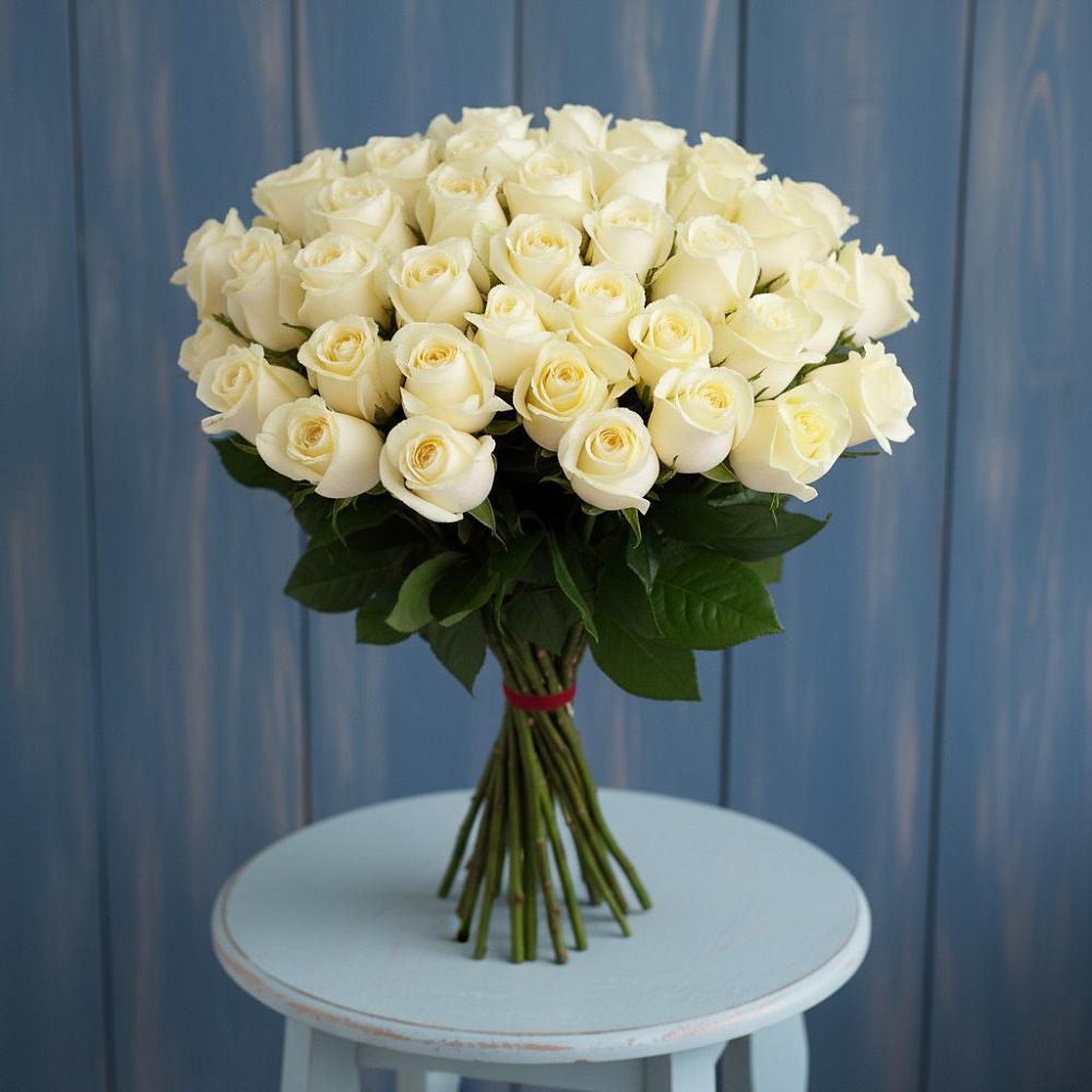Букет 51 Белая роза Эдлесс Лав в Новопашковской