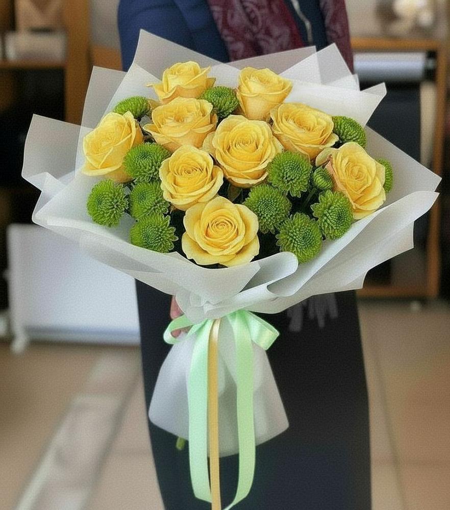 Букет цветов из: Хризантемы и Розы в Новопашковской