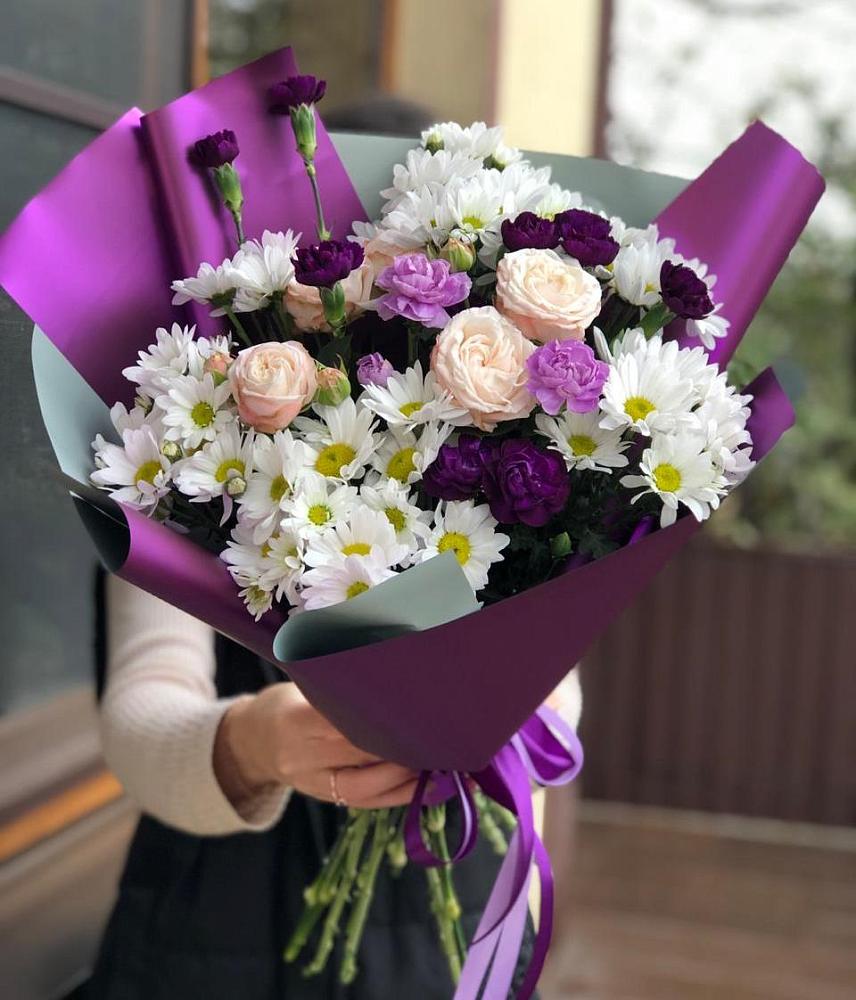 Букет цветов из: Хризантемы, Гвоздики и Розы в Новопашковской
