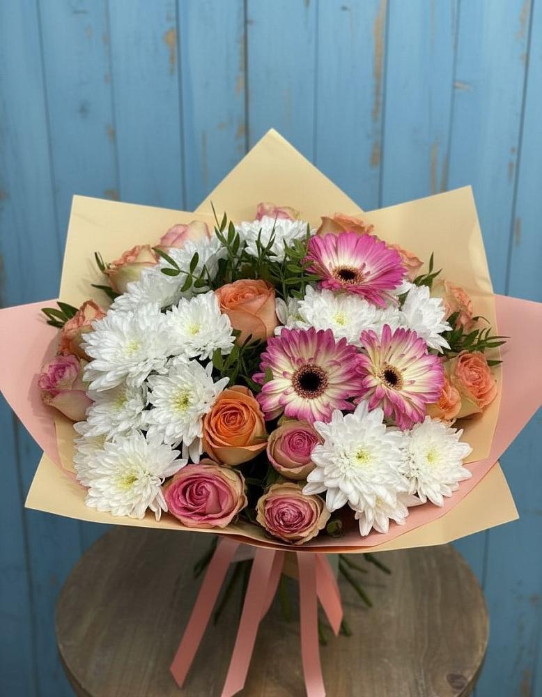 Букет цветов из: Розы, Герберы и Хризантемы в Новопашковской