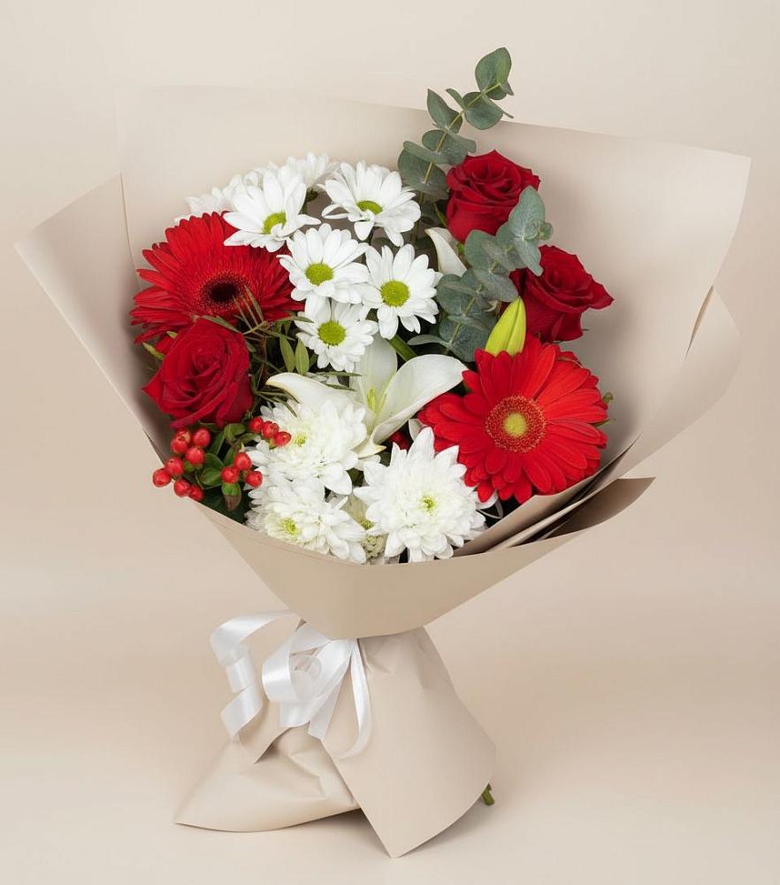 Букет цветов из: Розы, Хризантемы, Герберы и Лилии в Новопашковской