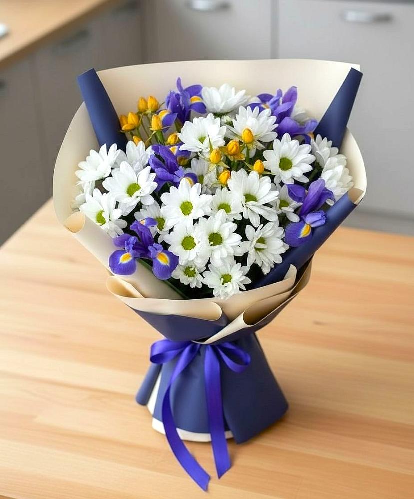 Букет цветов из: Розы, Ирисы и Хризантемы в Новопашковской